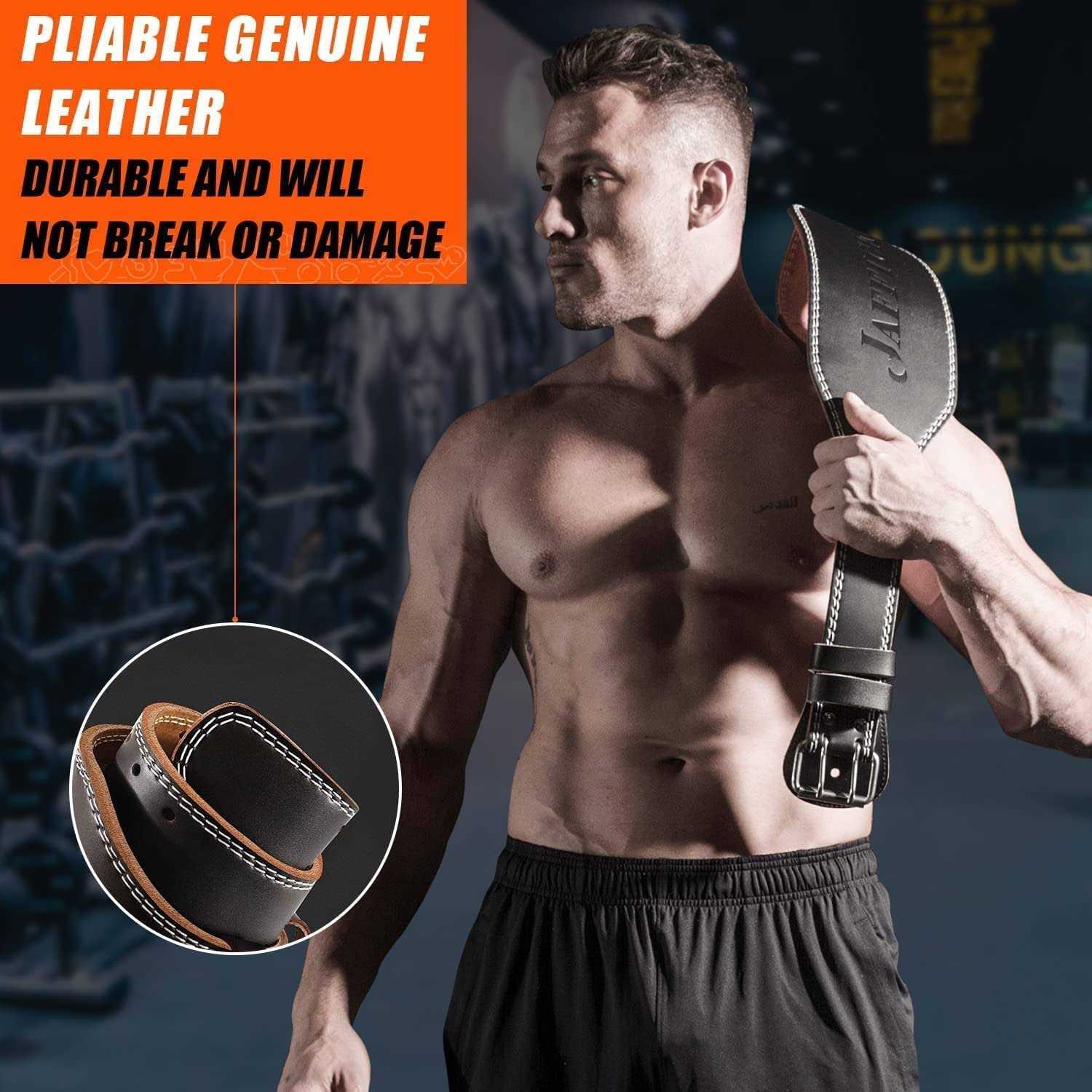 Jaffick Genuine Leather Weight Lifting Belt for Men Gym Weight Belt Lumbar Back Support Powerlifting Weightlifting Heavy Duty Workout Training - Image 3