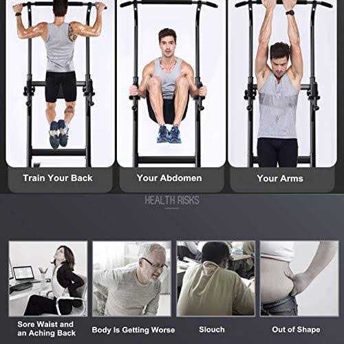 HOMEZILLIONS Power Tower Dip Station Pull Up Bar Exercise Tower Adjustable Pull Up Station for Home Gym Multi-Function Strength Training Fitness - Image 3