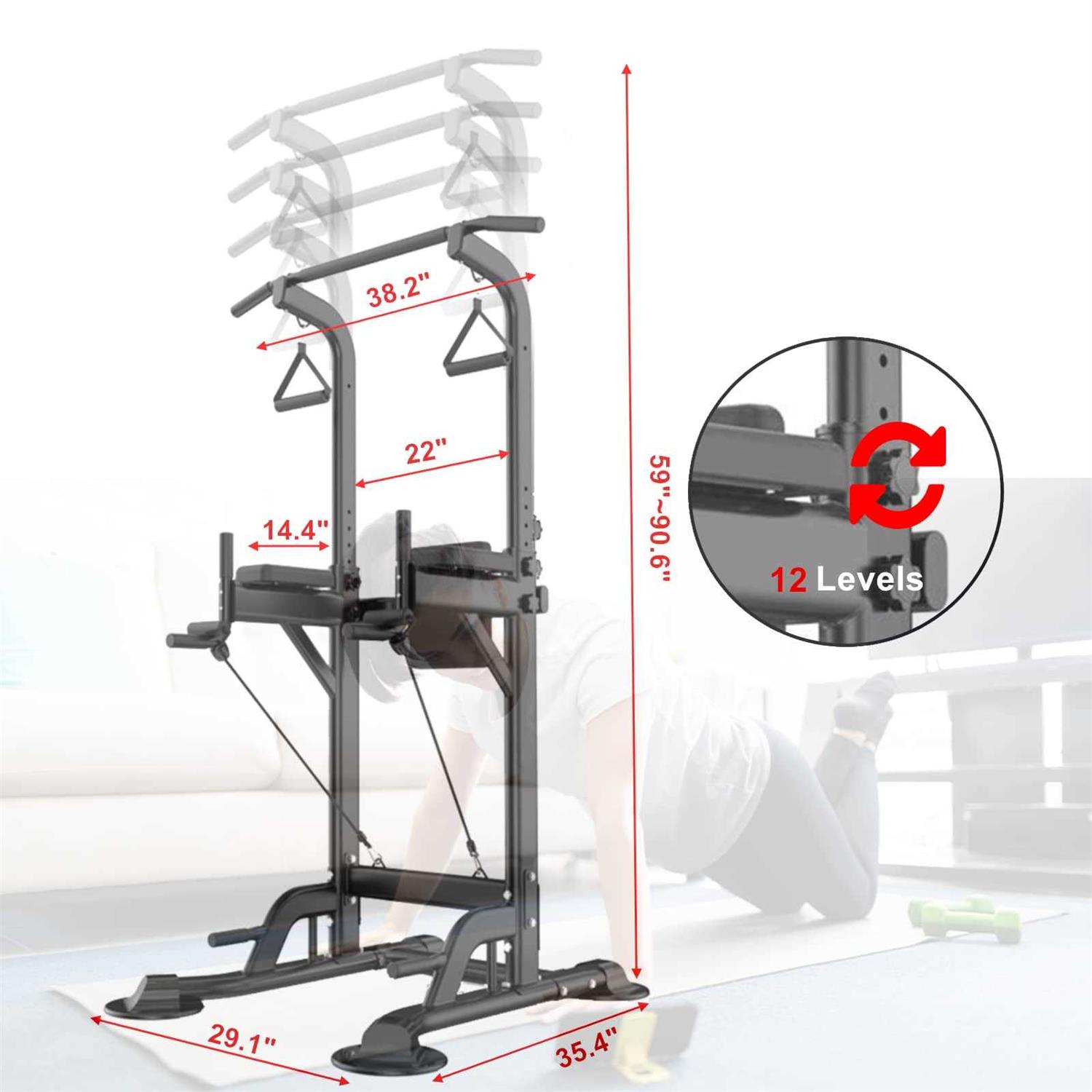 HOMEZILLIONS Power Tower Dip Station Pull Up Bar Exercise Tower Adjustable Pull Up Station for Home Gym Multi-Function Strength Training Fitness - Image 5