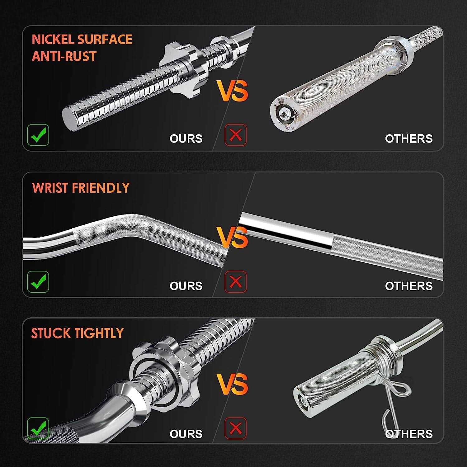 Fixtech 47'' Olympic Curl Bar with Collars for All Standard Plates - Image 5