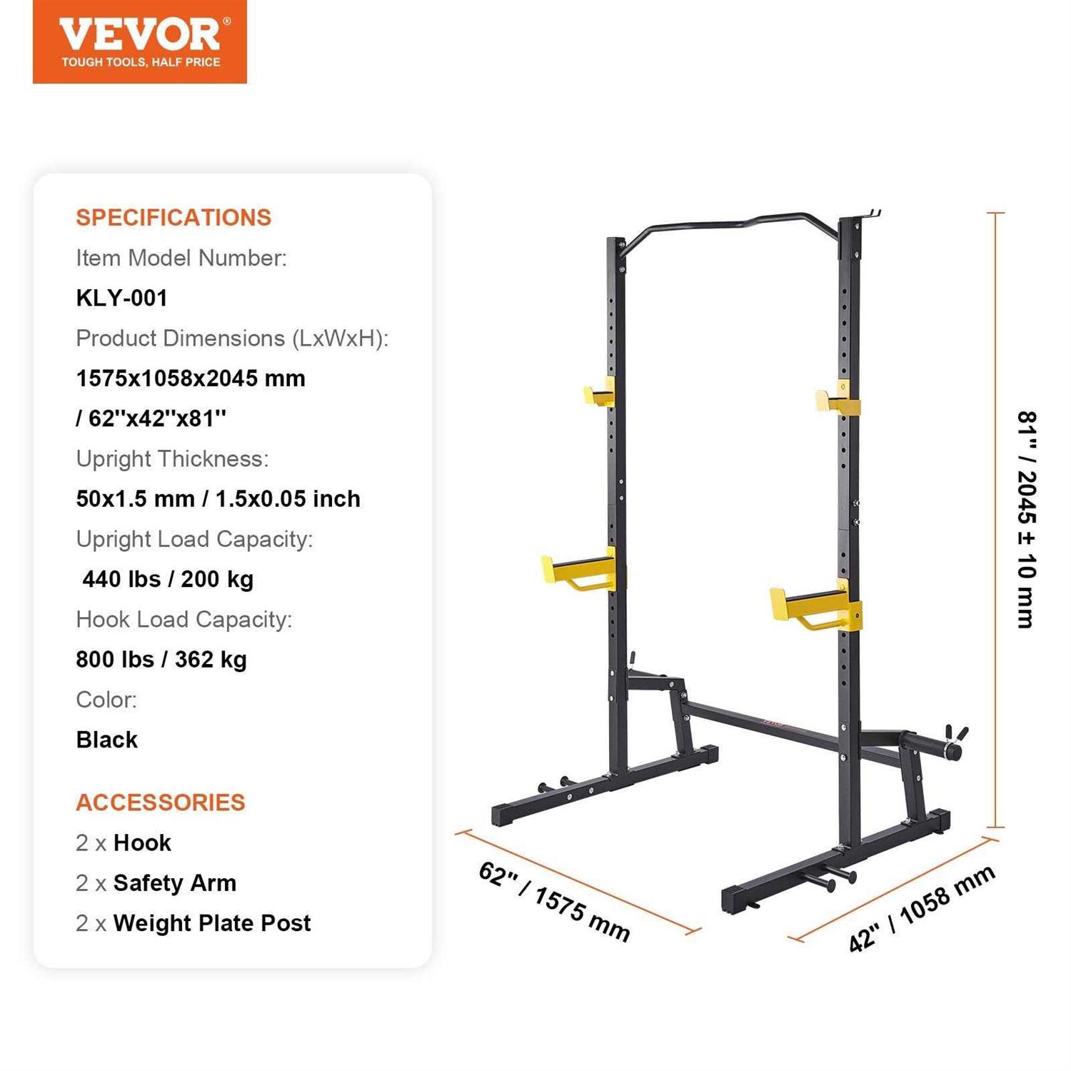 VEVOR Squat Stand Power Rack, Multi-Functional Power Rack with Pull up Bar, Hook, and Weight Plate Storage Attachment - Image 5