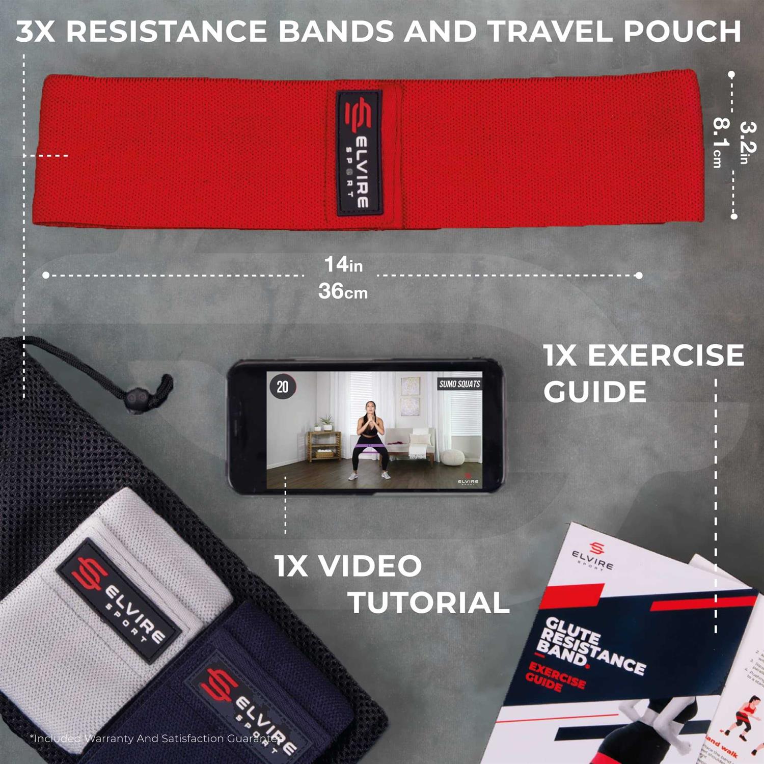 ELVIRE SPORT ELVIRE Fabric Resistance Bands for Working Out Exercise Bands Resistance Bands Set of 3 - Image 4