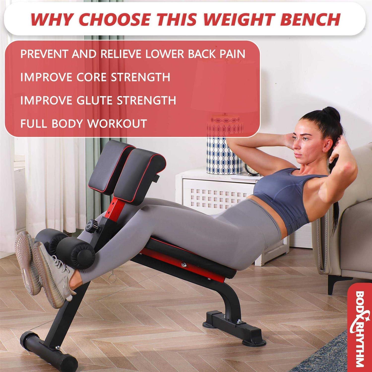 Bodyrhythm Compact Adjustable Weight Bench for Full Body Strength Training Ab/Back Hyper Roman Chair - Image 3