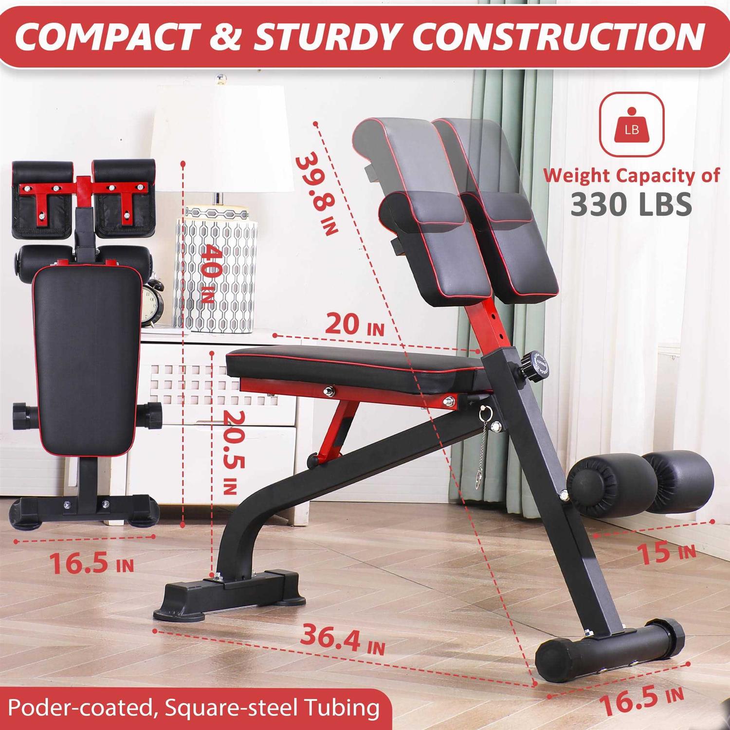 Bodyrhythm Compact Adjustable Weight Bench for Full Body Strength Training Ab/Back Hyper Roman Chair - Image 4