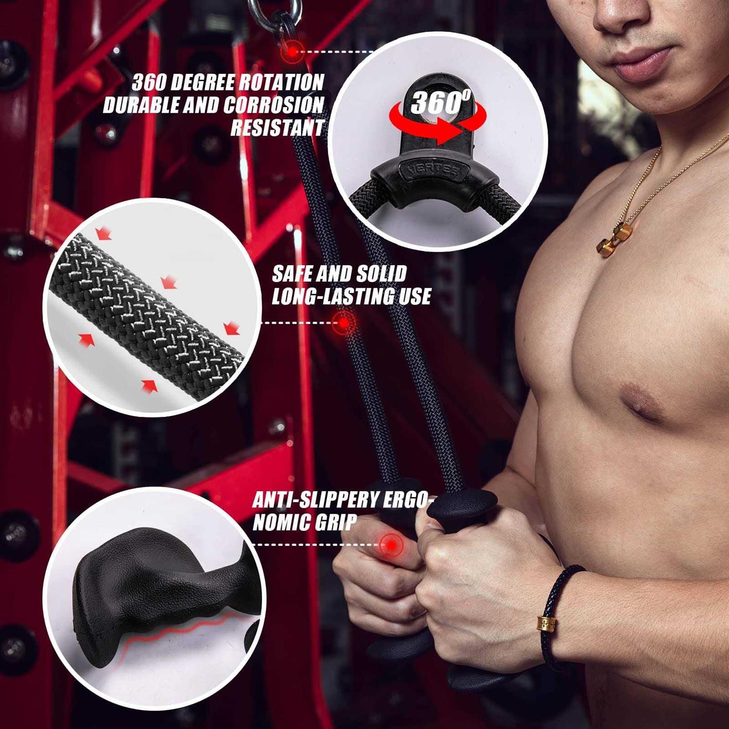 KKH Ergonomic Triceps Rope Pull Down with Anti-Slippery Natural Rubber Grip for Activating More Muscle Fibers-Gym Rope for Push Downs - Image 3