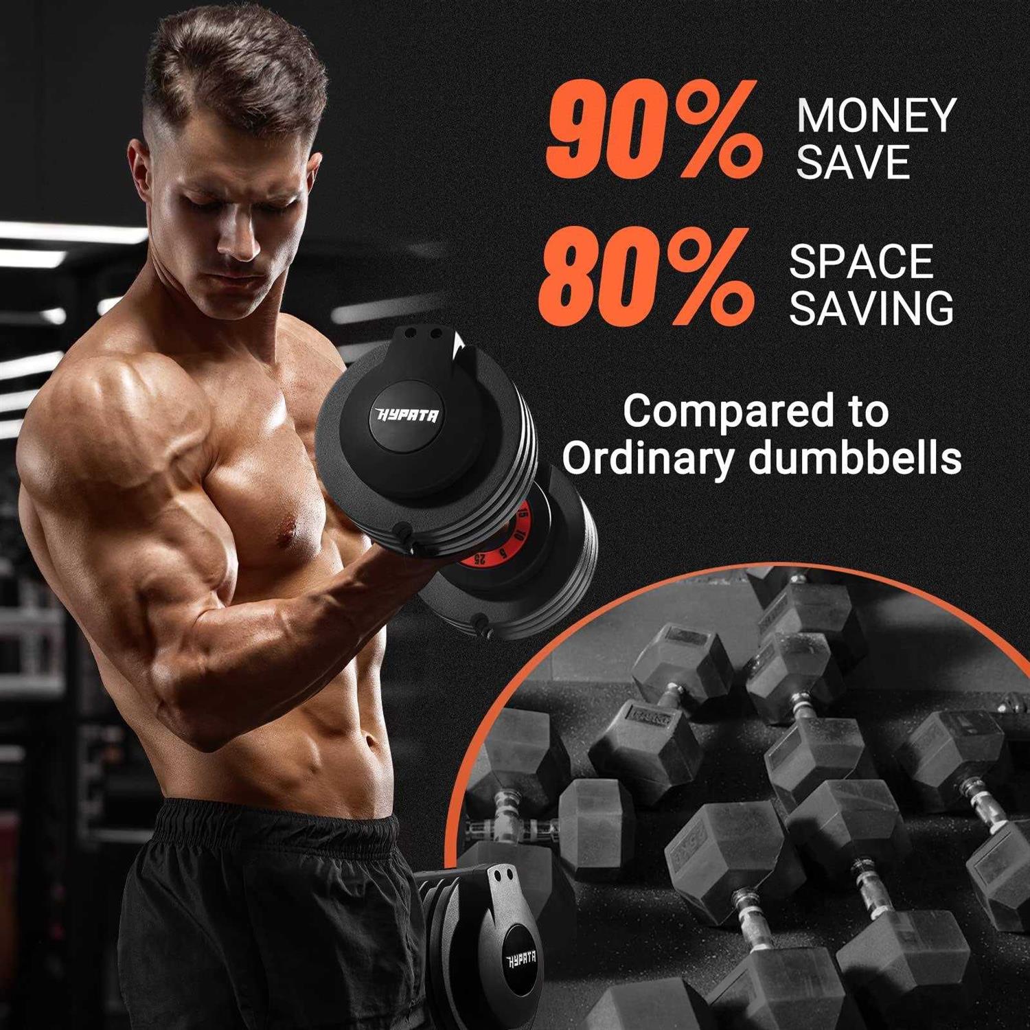 Hypata 25/55 lbs Pair Adjustable Dumbbell Set, Adjust Dumbbell Weight for Exercises Pair Dumbbells for Men and Women in Home - Image 3