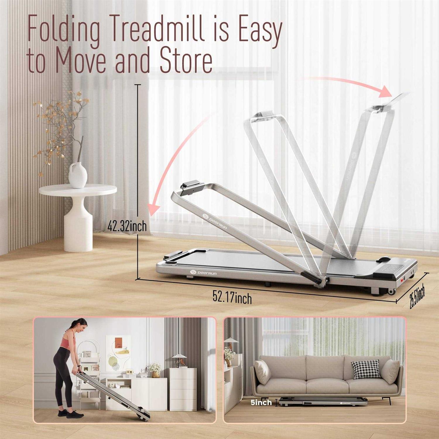 DeerRun 3 in 1 Folding Treadmills for Home, 3.0hp Powerful and Quiet Under Desk Treadmill - Image 5