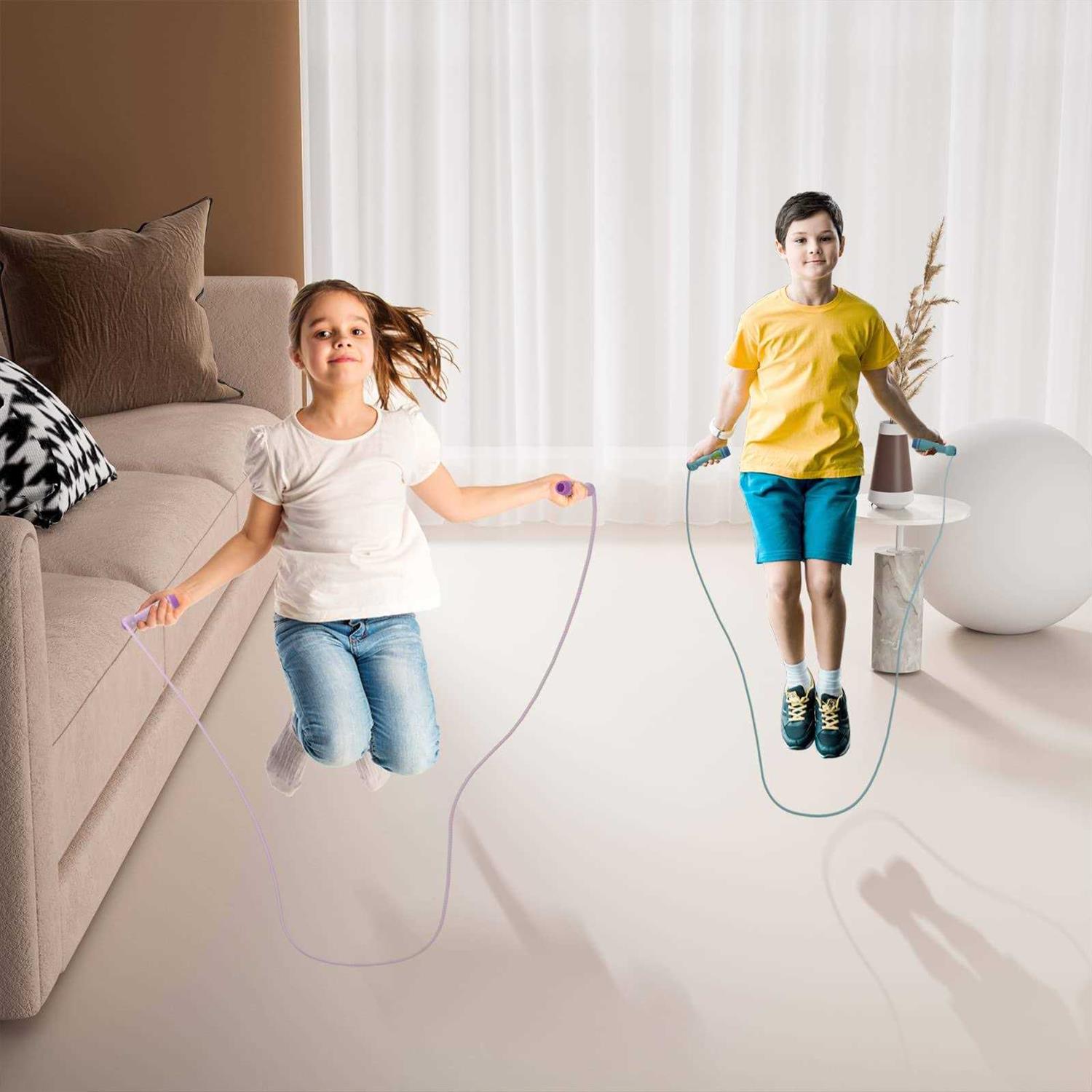 Kids' Fitness Fun Adjustable Braided Cotton Jump Rope with Wooden - Image 5