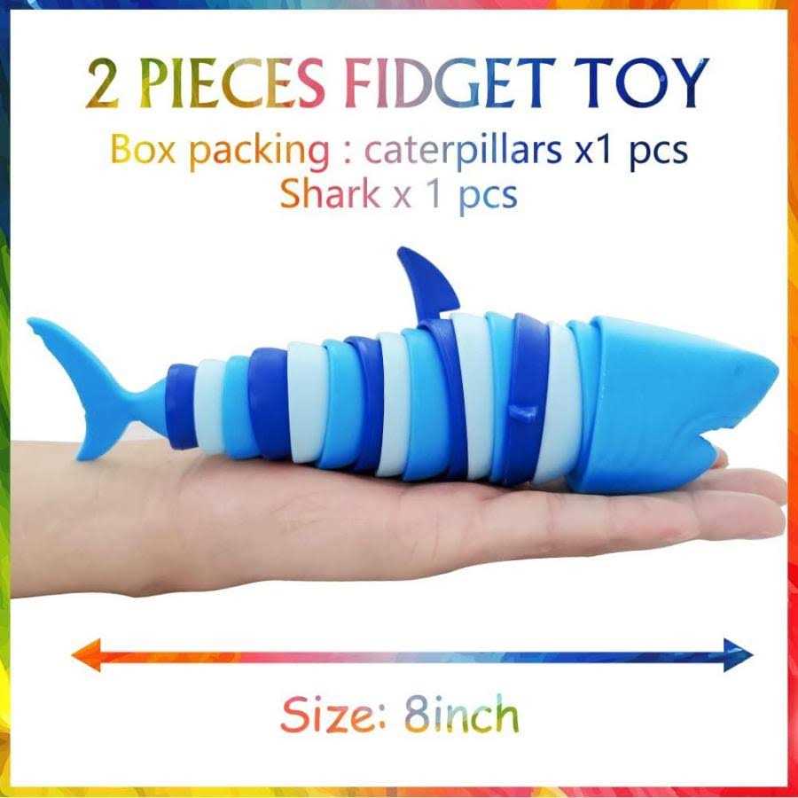 LUSTERMOON 2 Pieces Articulated Fidget Toy Rainbow Caterpillar Toy Ocean Shark Decompression Toys - Image 4