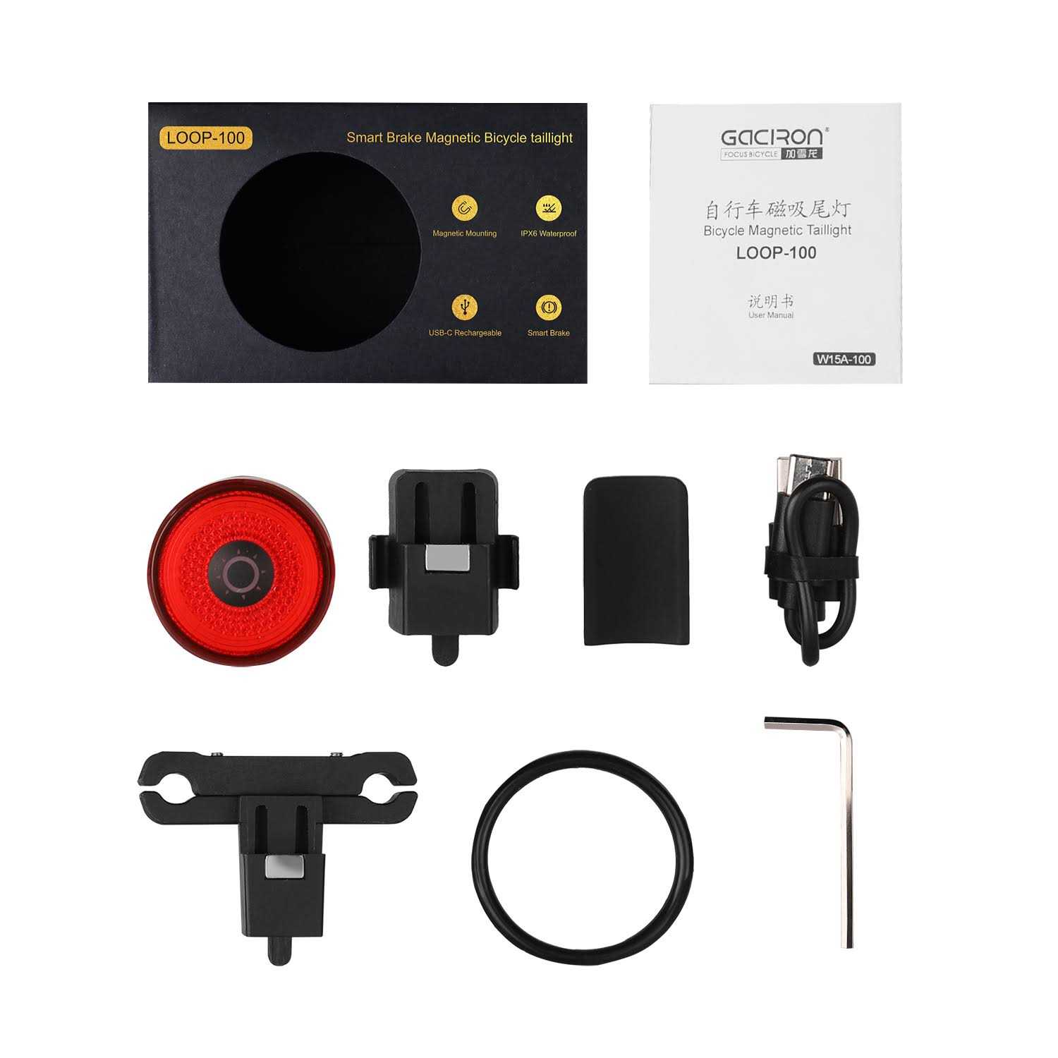 LOOP-100 Gaciron Smart Brake Bike Tail light 100lm Bicycle Rear light Magnetic Mounting For Seat Tube & Saddle Waterproof Bike Lamp - Image 4