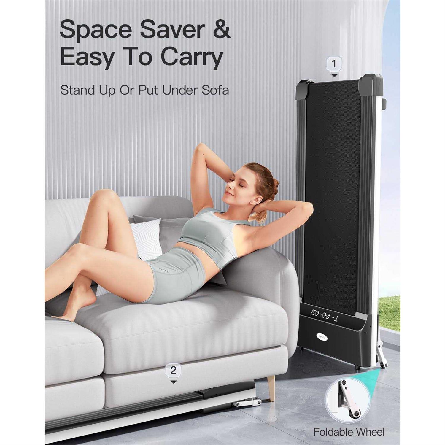 UMAY Under Desk Treadmill with Foldable Wheels Portable Walking Jogging Machine Flat Slim Treadmill - Image 4