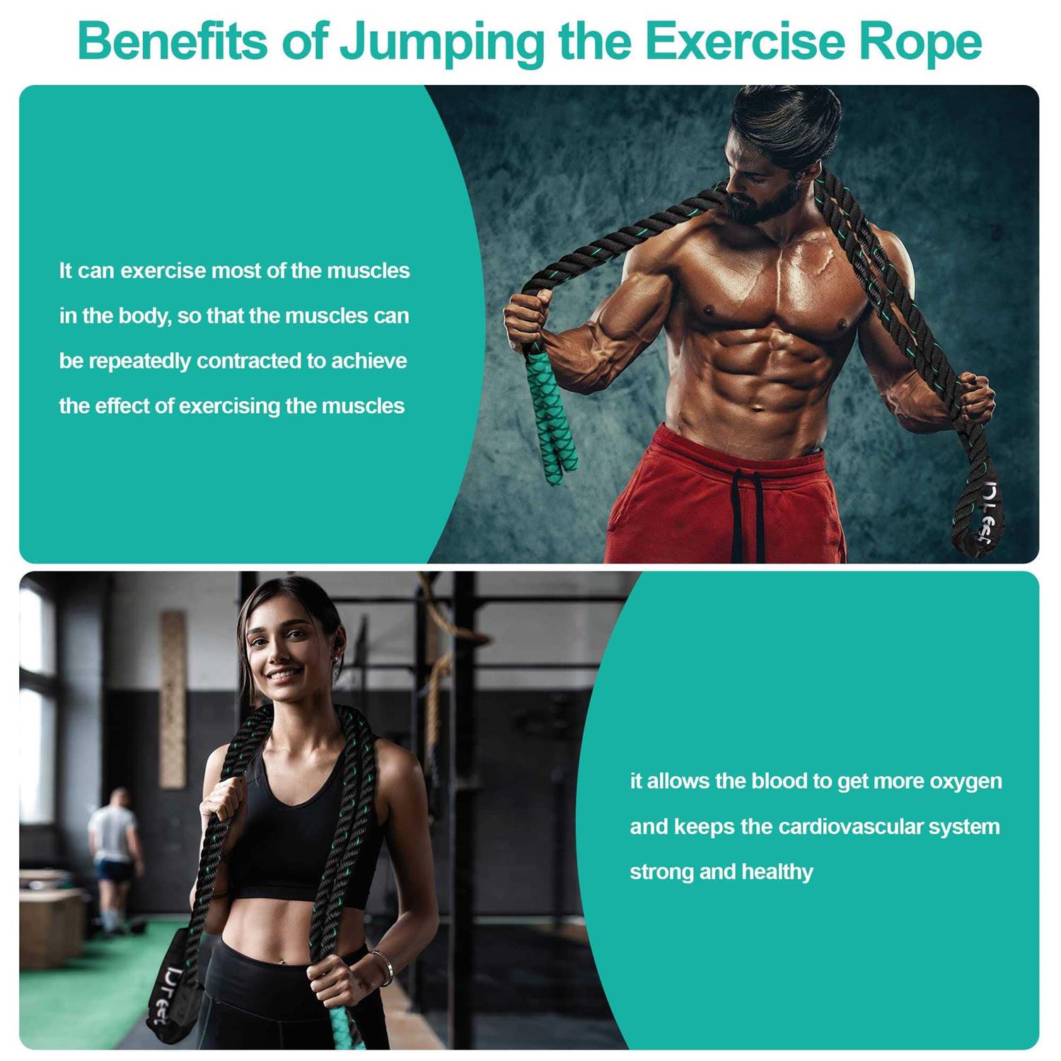 Dreetino 2LB Weighted Jump Rope Adult for Fitness Men and Women Heavy Jump Ropes Whole Body Muscle Exercise to Improve Strength Endurance - Image 3