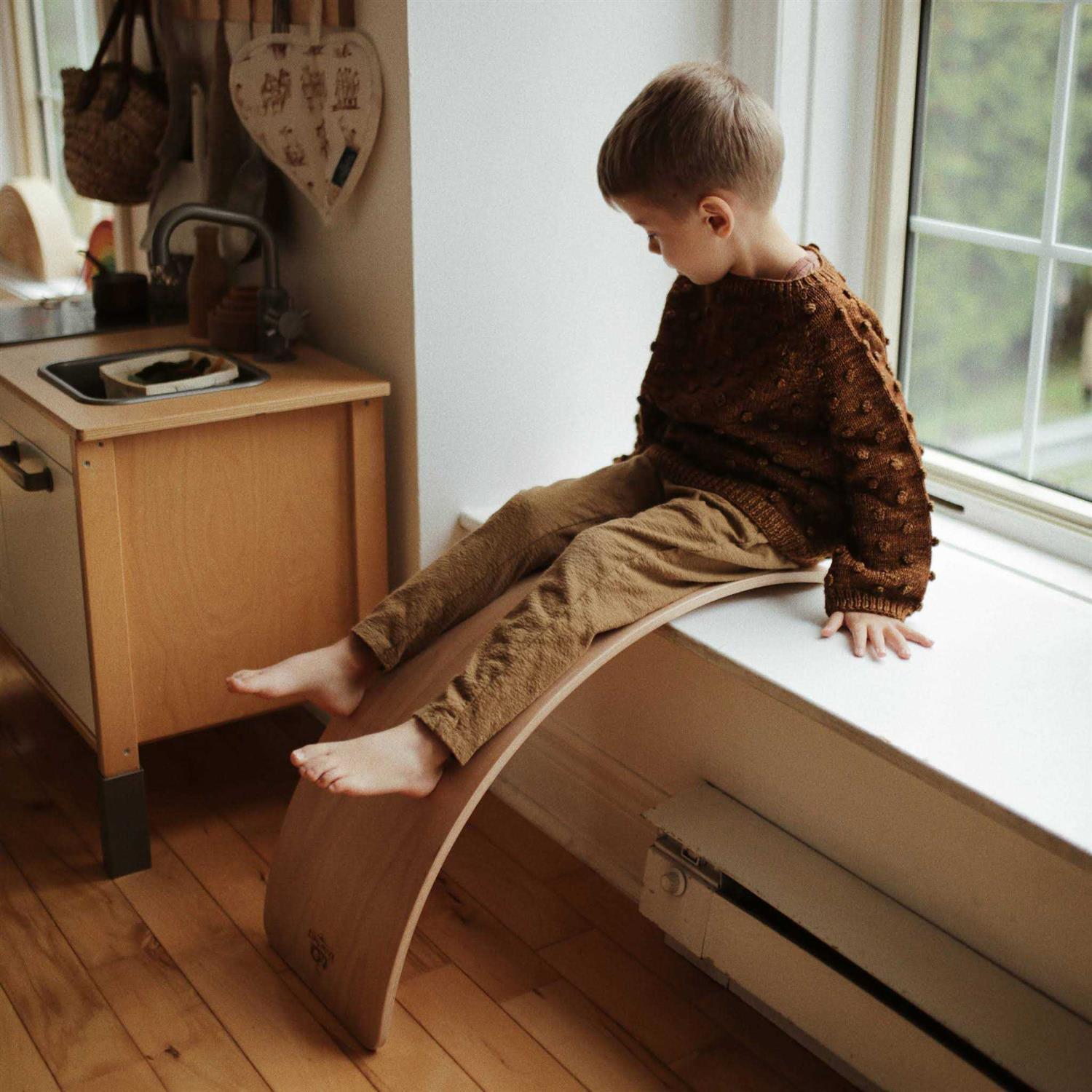 Kinderfeets Kinderboard Lite Natural Beechwood Rocking Curved Balance Board - Image 5