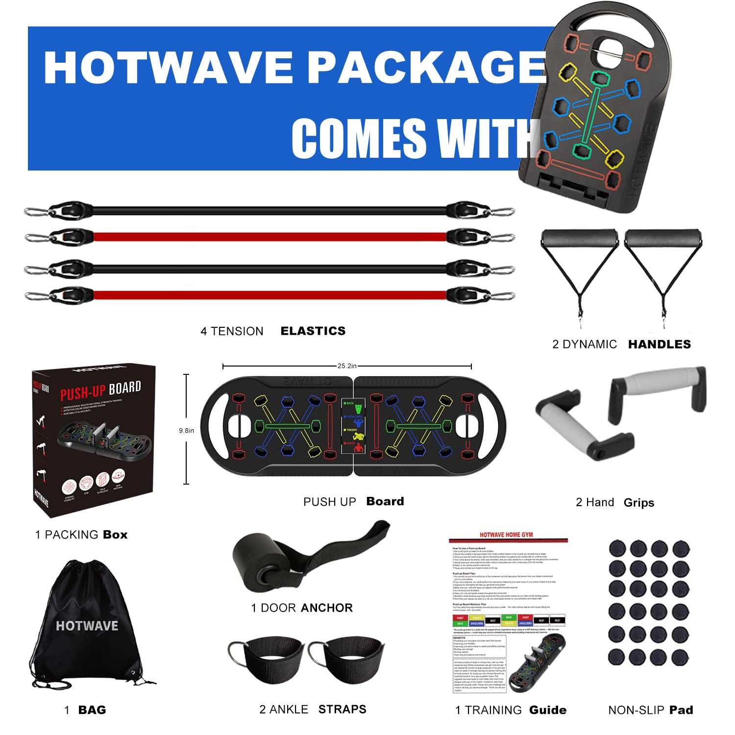 Hotwave 20 in 1 Push Up Board with Resistance Bands Push Up Bar Fitness,Pushups Handle For Floor.Portable Home Gym Workout Equi - Image 3