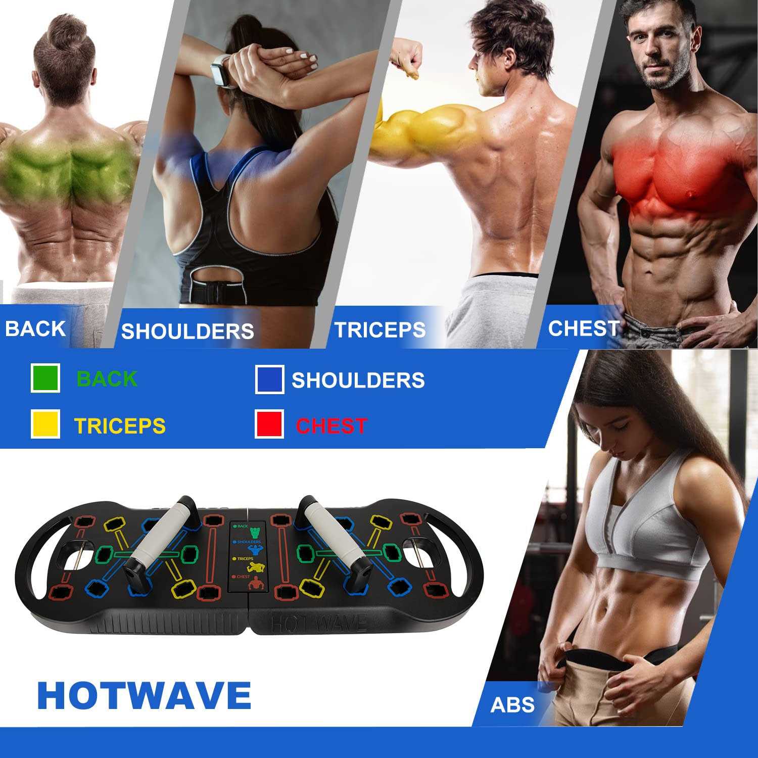 Hotwave 20 in 1 Push Up Board with Resistance Bands Push Up Bar Fitness,Pushups Handle For Floor.Portable Home Gym Workout Equi - Image 4