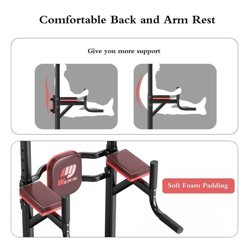 Wesfital Power Tower Dip Station Pull Up Bar Stand Height Adjustable Strength Training Equipment for Fitness Home Workout - Image 3